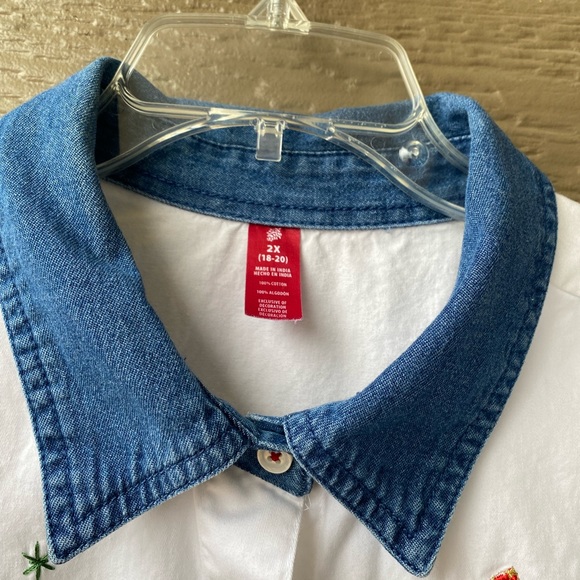 CHRISTMAS PATCHWORK SHIRT Holiday Blouse Women Button-Down 2X Cute - Picture 7 of 16